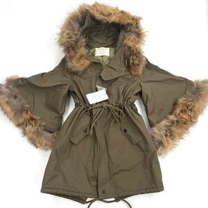 Raccoon Fur Flare Sleeve Parka Coat Jacket Winter Coat Trench Puffer Hooded Coat